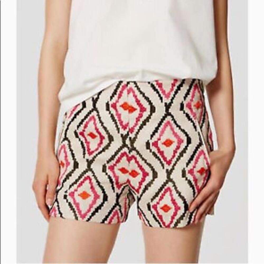 Loft Pink Green Orange Embroidered Riviera Side Zip Pockets Shorts 00